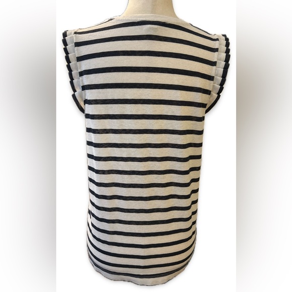 Ann Taylor LOFT sleeveless ruffle detail navy/white striped blouse, size M - Picture 2 of 7